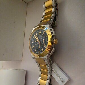 Versace two tone black dial stainless steel chronograph watch